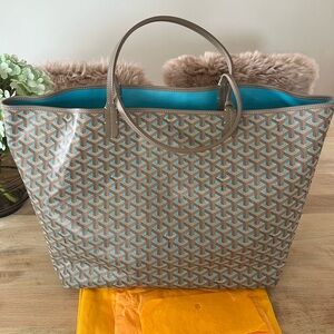 Rare Goyard GM Limited Edition Turquoise blue and Greige St Louis Tote Bag